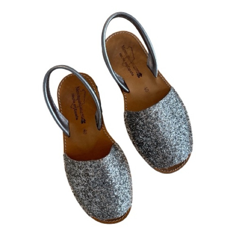 Menorquina Valdivieso | Silver Glitter Leather Sandals | Size EU 40 (9)